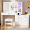 Makeup Vanity Desk with LED Mirror, 8 Drawers & Storage Shelves with Stool