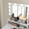 Dressing Table with Mirror and Lights Vanity Desk with 2 Large Drawer & Large Vertical Organizer Two Open Shelf Suitable for Bedroom