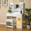 Modern Makeup Vanity Desk with LED Mirror, 2 Drawers & open 4 Shelves Hidden Storage with Stool