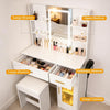 Modern Makeup Vanity Desk with LED Mirror, 2 Drawers & open 4 Shelves Hidden Storage with Stool