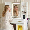 Modern Makeup Vanity Desk with LED Mirror, 2 Drawers & open 4 Shelves Hidden Storage with Stool