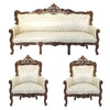 CARPANALLI Royal Heritage 5-Seater Sofa Set 3+1+1 Classic Carved Wooden Elegance Print Fabric Button Tufted Velvet Upholstery