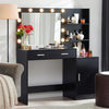 Dressing Table with Mirror and Lights Vanity Desk with 2 Large Drawer & Large Vertical Organizer Two Open Shelf Suitable for Bedroom