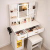 Modern Makeup Vanity Desk with LED Mirror, 2 Drawers & open 4 Shelves Hidden Storage with Stool