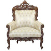 CARPANALLI Royal Heritage 5-Seater Sofa Set 3+1+1 Classic Carved Wooden Elegance Print Fabric Button Tufted Velvet Upholstery