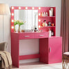 Dressing Table with Mirror and Lights Vanity Desk with 2 Large Drawer & Large Vertical Organizer Two Open Shelf Suitable for Bedroom
