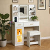 Modern Makeup Vanity Desk with LED Mirror, 2 Drawers & open 4 Shelves Hidden Storage with Stool