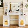 Modern Makeup Vanity Desk with LED Mirror, 3 Drawers & 2 Hidden Storage 4 Open Shelves