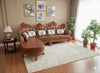 CARPANALLI Wooden L- Shape 5 Seater Sofa Teakwood With Cushion Leatherette Hand-Carved Sofa Upholstery Modern Corner Design