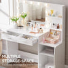 Dressing Table with Mirror and Lights Vanity Desk with 2 Large Drawer & Large Vertical Organizer Two Open Shelf Suitable for Bedroom