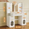 Modern Makeup Vanity Desk with LED Mirror, 3 Drawers & 2 Hidden Storage 4 Open Shelves