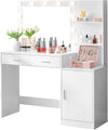 Dressing Table with Mirror and Lights Vanity Desk with 2 Large Drawer & Large Vertical Organizer Two Open Shelf Suitable for Bedroom