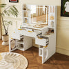 Modern Makeup Vanity Desk with LED Mirror, 3 Drawers & 2 Hidden Storage 4 Open Shelves