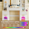 Modern Makeup Vanity Desk with LED Mirror, 3 Drawers & 2 Hidden Storage 4 Open Shelves