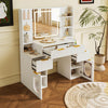 Modern Makeup Vanity Desk with LED Mirror, 3 Drawers & 2 Hidden Storage 4 Open Shelves