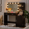 Dressing Table with Mirror and Lights Vanity Desk with 2 Large Drawer & Large Vertical Organizer Two Open Shelf Suitable for Bedroom