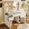 Modern Makeup Vanity Desk with LED Mirror, 3 Drawers & 2 Hidden Storage 4 Open Shelves