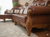 CARPANALLI Wooden L- Shape 5 Seater Sofa Teakwood With Cushion Leatherette Hand-Carved Sofa Upholstery Modern Corner Design