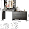 Modern Vanity Desk with Mirror & Lights, Storage Drawers and Adjustable Shelve