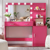 Dressing Table with Mirror and Lights Vanity Desk with 2 Large Drawer & Large Vertical Organizer Two Open Shelf Suitable for Bedroom