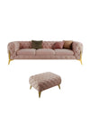 Carpanalli Chesterfield Sofa Set Velvet Tufted Button Design Uphlostered, Gold Metal Legs for Living Room & Bedroom