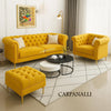 Carpanalli Chesterfield Sofa Set Velvet Tufted Button Design Uphlostered, Gold Metal Legs for Living Room & Bedroom