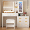 Makeup Vanity Desk with LED Mirror, 8 Drawers & Storage Shelves with Stool