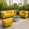 Carpanalli Chesterfield Sofa Set Velvet Tufted Button Design Uphlostered, Gold Metal Legs for Living Room & Bedroom